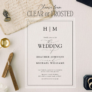 Invitations En Acrylique Mariage calligraphié monochrome noir et blanc form