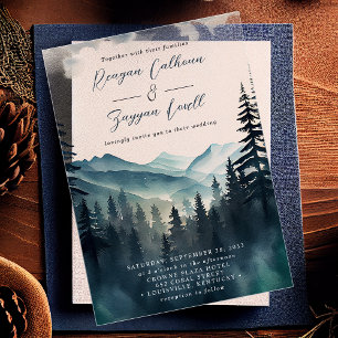 Invitations En Acrylique Mariage Calligraphié Montagne Pin Aquarelle