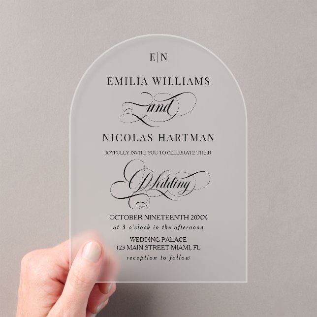 Invitations En Acrylique Mariage Calligraphie Simple Classique Noir (In situ (ordinateur de poche))