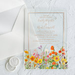 Invitations En Acrylique Mariage campagnard aux fleurs sauvages colorées<br><div class="desc">Fleurs sauvages colorées Mariage campagnard Acrylique Invitations comprend de jolies fleurs de pays en orange,  jaune,  violet et rose sur un arrière - plan opaque avec vos informations Faire-part de mariage au centre. Personnalisez en modifiant le texte dans les zones de texte. Conçu pour vous par Evco Studio www.zazzle.com/store/evcostudio</div>