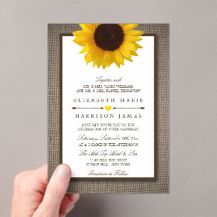 Invitations En Acrylique Mariage Campagnard Rustique Tournesol & Toile de J