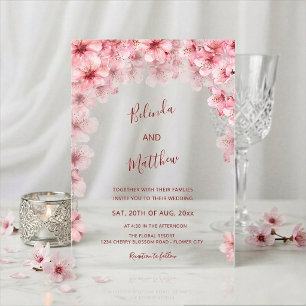 Invitations En Acrylique Mariage Casual Arché Blanc Fleur de Cerisier