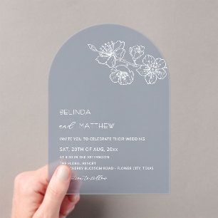 Invitations En Acrylique Mariage Casual Bleu Poussiéreux Fleurs Blanches