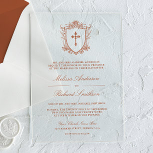 Invitations En Acrylique Mariage Catholique en Terracotta Victorien