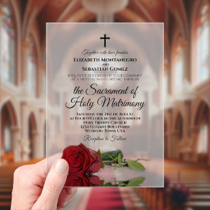 Invitations En Acrylique Mariage Catholique Moderne Rose Rouge Élégant