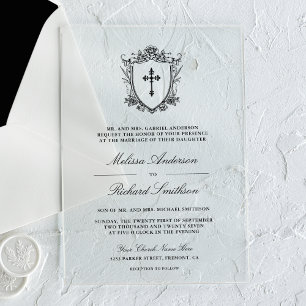 Invitations En Acrylique Mariage catholique noir de Victoria
