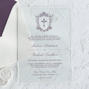 Invitations En Acrylique Mariage Catholique Violet Poussiéreux Victorien