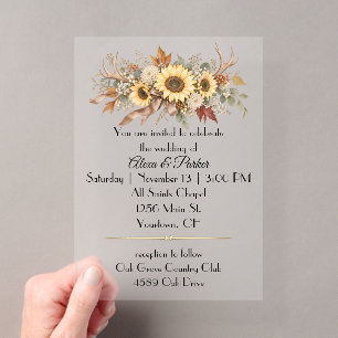 Invitations En Acrylique Mariage Cerf Ramure et Tournesols Automne