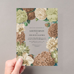 Invitations En Acrylique Mariage Champagne Mist, Willow Sage & Pebble Taupe