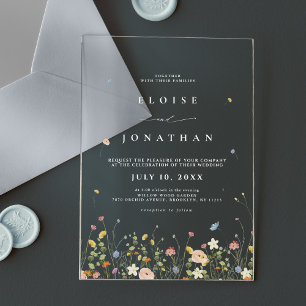 Invitations En Acrylique Mariage Champêtre Bohème Chic aux Fleurs Sauvages