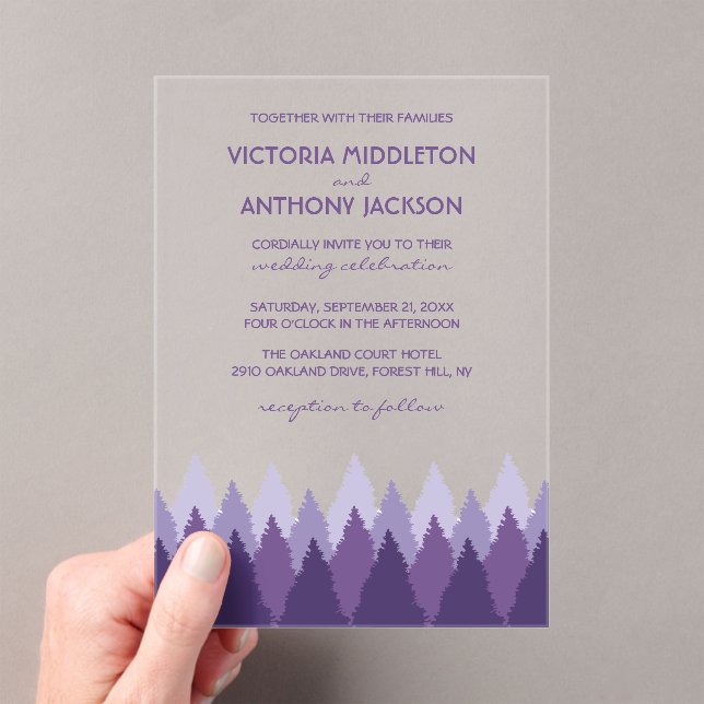 Invitations En Acrylique Mariage Champêtre dans la Forêt Violette (In situ (ordinateur de poche))