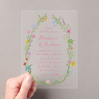 Invitations En Acrylique Mariage Champêtre de Fleurs Sauvages