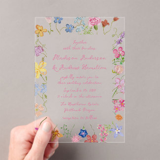 Invitations En Acrylique Mariage Champêtre de Fleurs Sauvages