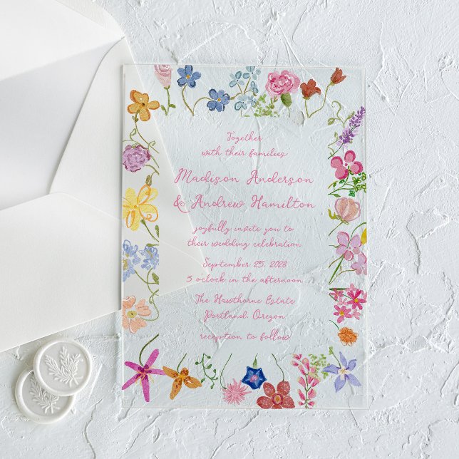 Invitations En Acrylique Mariage Champêtre de Fleurs Sauvages (Créateur téléchargé)
