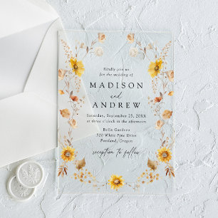 Invitations En Acrylique Mariage Champêtre de Tournesols et de Fleurs Sauva