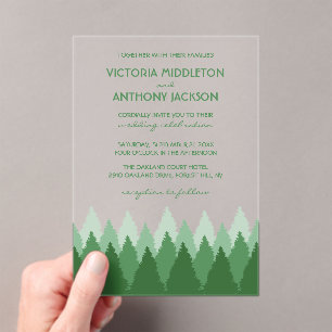 Invitations En Acrylique Mariage Champêtre en Forêt Verte