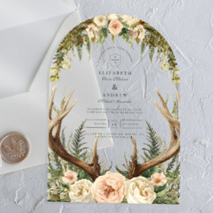 Invitations En Acrylique Mariage Champêtre Floral de Bois avec Bois de Cerf