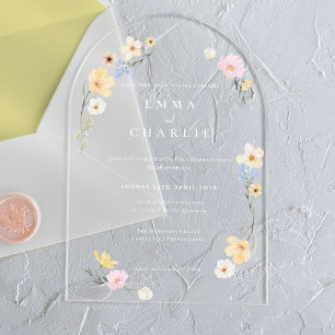 Invitations En Acrylique Mariage Chic Bohème Fleurs de Printemps Eté Pastel