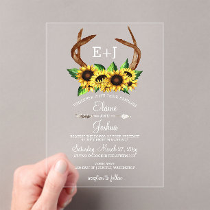 Invitations En Acrylique Mariage Chic Campagnard au Tournesols Fleuris