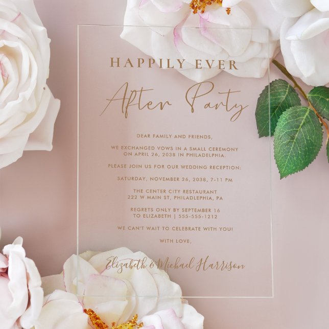 Invitations En Acrylique Mariage chic écriture dorée (Celebrate your Happily Ever After in style with our elegant acrylic wedding reception invitations)