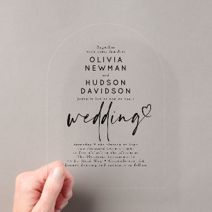 Invitations En Acrylique Mariage chic moderne minimaliste typographie cœur
