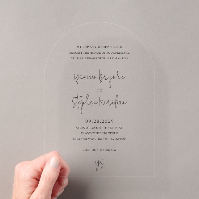 Invitations En Acrylique Mariage chic moderne noir et blanc (In situ (ordinateur de poche))