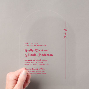 Invitations En Acrylique Mariage Chic Rétro Été Rose Chaud Lumineux Monogra