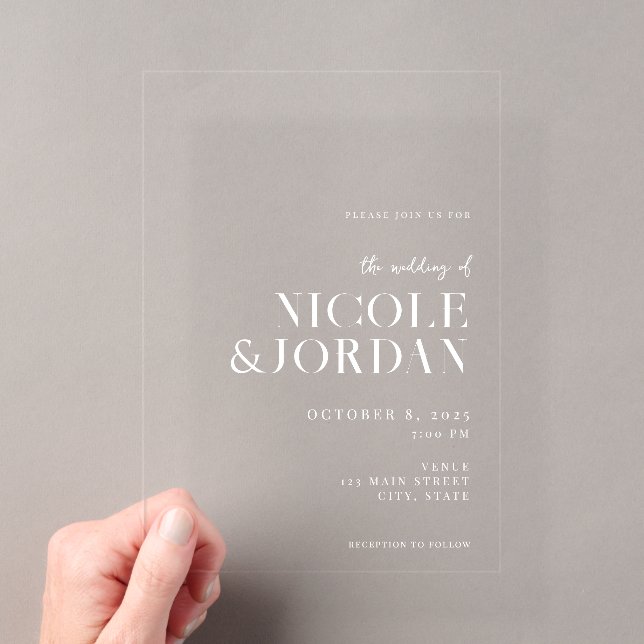 Invitations En Acrylique Mariage Chic Simple Moderne (In situ (ordinateur de poche))
