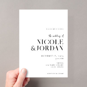 Invitations En Acrylique Mariage Chic Simple Noir et Blanc Moderne