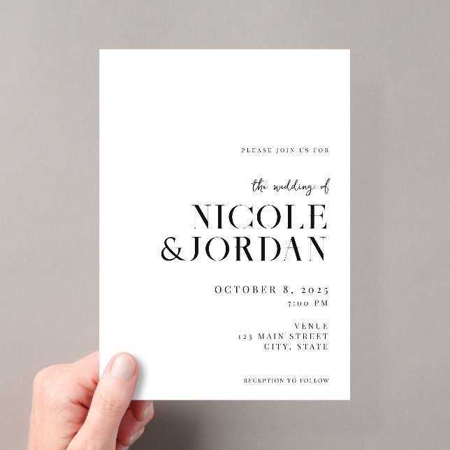 Invitations En Acrylique Mariage Chic Simple Noir et Blanc Moderne (In situ (ordinateur de poche))