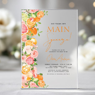 Invitations En Acrylique Mariage Citron Orange de la Première Importance