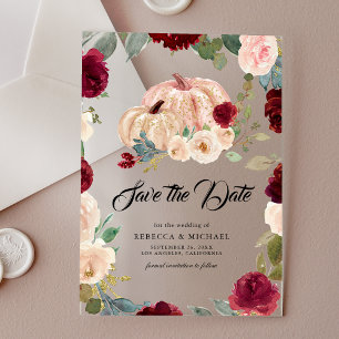 Invitations En Acrylique Mariage Citrouille Florale de Bourgogne Enregistre