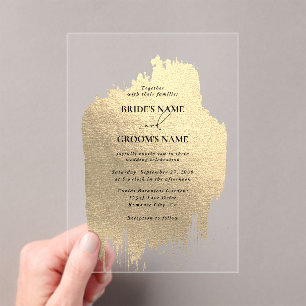 Invitations En Acrylique Mariage clair Faux Gold Faux