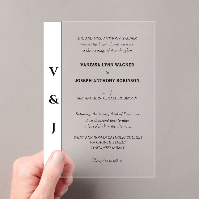 Invitations En Acrylique Mariage Classique Blanc Noir Moderne (In situ (ordinateur de poche))