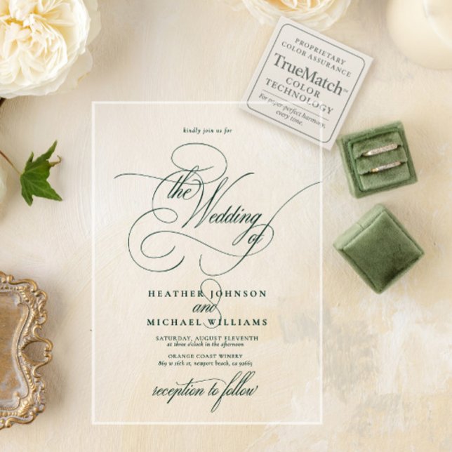 Invitations En Acrylique Mariage Classique Calligraphie Moderne Vert Emerau (Créateur téléchargé)