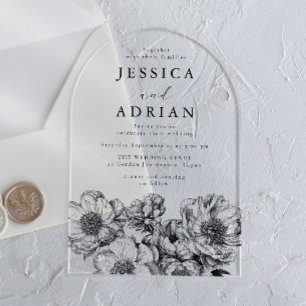 Invitations En Acrylique Mariage Classique en Ligne Artistique Pivoine Noir