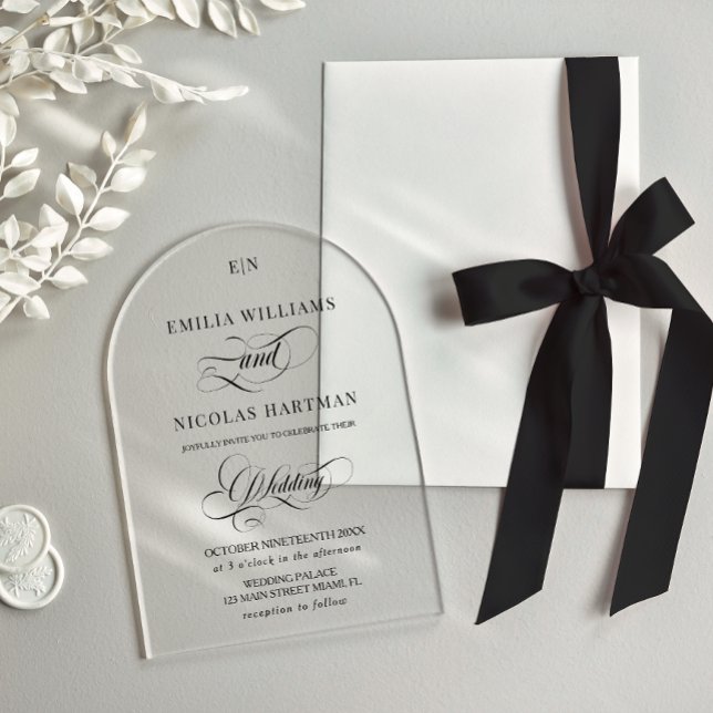 Invitations En Acrylique Mariage Classique Monogramme (Créateur téléchargé)