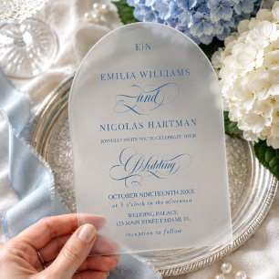 Invitations En Acrylique Mariage Classique Monogramme Simple Bleu