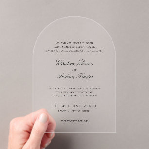 Invitations En Acrylique Mariage Classique Noir et Blanc à l'ancienne