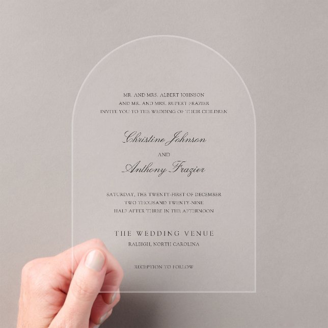 Invitations En Acrylique Mariage Classique Noir et Blanc à l'ancienne (In situ (ordinateur de poche))