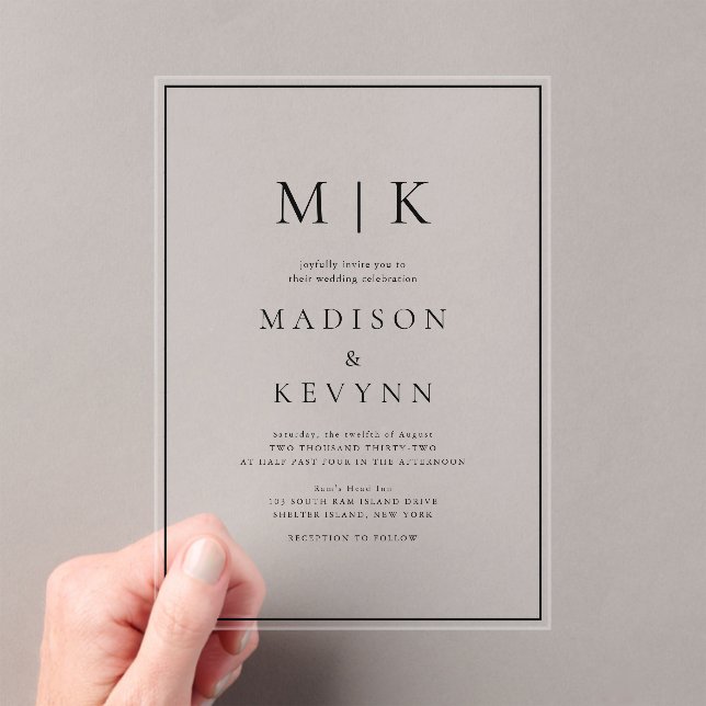 Invitations En Acrylique Mariage classique noir et blanc élégant (In situ (ordinateur de poche))