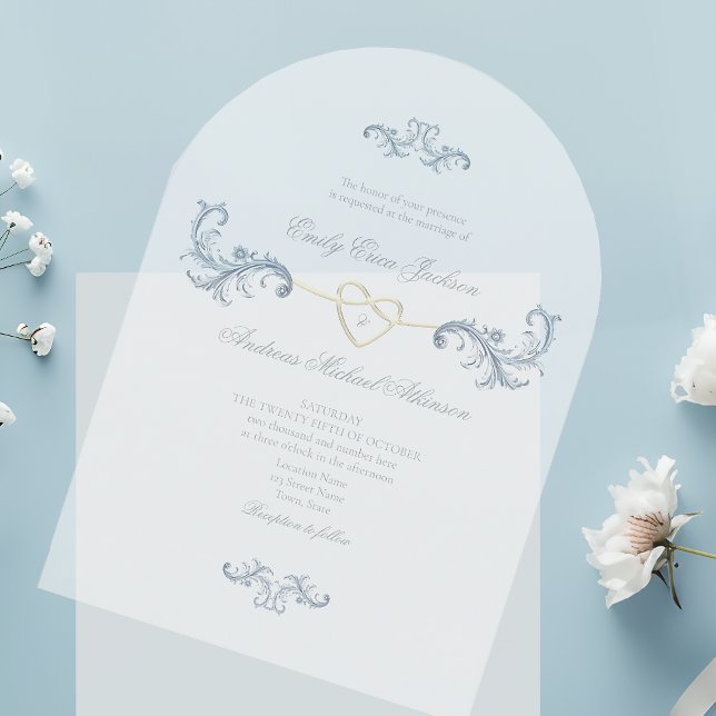 Invitations En Acrylique Mariage Classique Rococo Bleu Poussiéreux (Créateur téléchargé)