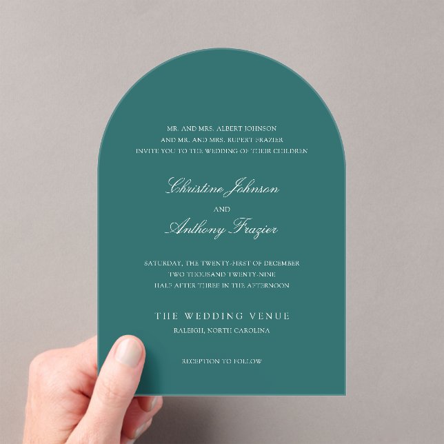 Invitations En Acrylique Mariage Classique Teal Ancien Argent (In situ (ordinateur de poche))