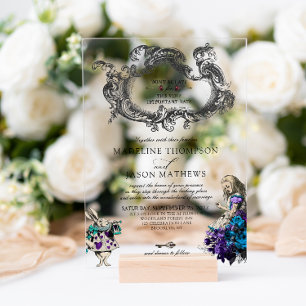 Invitations En Acrylique Mariage Classique Vintage Sombre Alice au Pays des