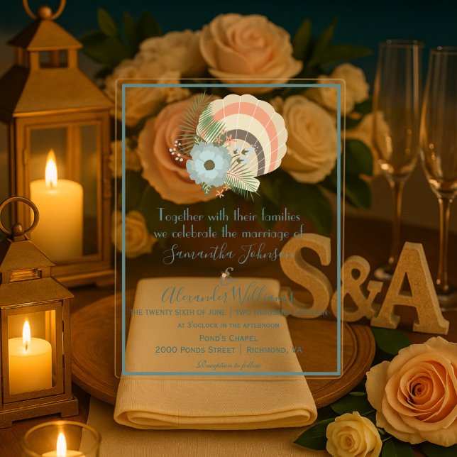 Invitations En Acrylique Mariage Coastal Seashell (Créateur téléchargé)