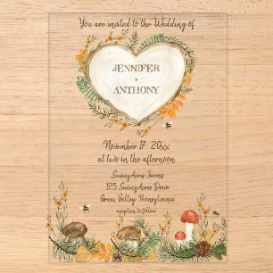 Invitations En Acrylique Mariage Coeur en Bois Cottagecore Douillet en Bois