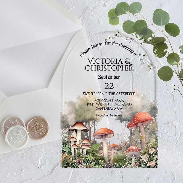 Invitations En Acrylique Mariage Conte de Fée Forêt Enchantée Champignon (Créateur téléchargé)