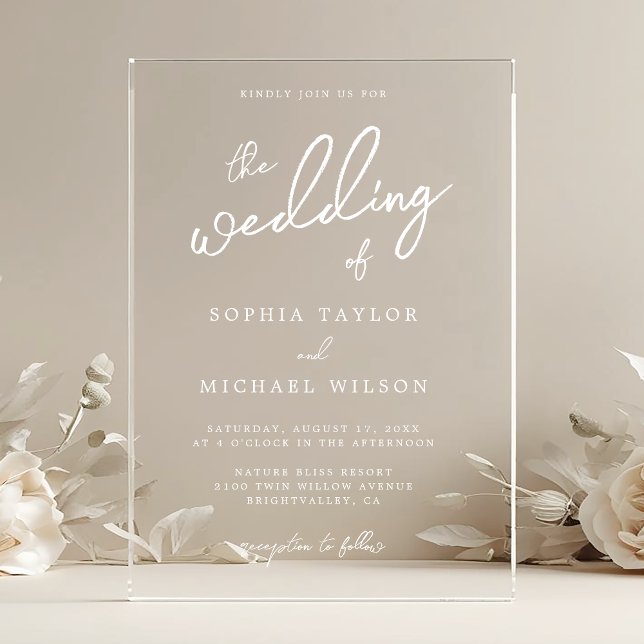 Invitations En Acrylique Mariage contemporain moderne blanc (Créateur téléchargé)