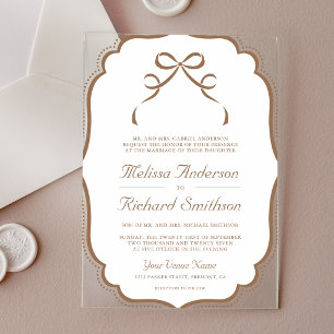 Invitations En Acrylique Mariage Coquette Beige Brun Clair