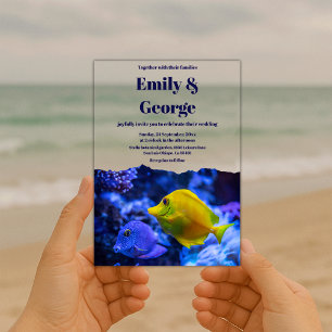 Invitations En Acrylique Mariage côtier de poissons sous-marins bleu marine